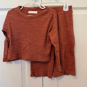 Little Co. Kids Rust Matching Relaxed Wide Leg and Long Sleeve Set